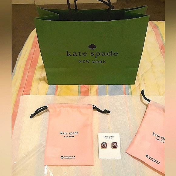 Kate Spade New York Glitter Square Stud Earrings Multicolor NEW with Dust Bag - Picture 5 of 11